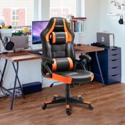 Czlolo Gaming Chair, Home Office Desk Chair, Ergonomic PC Computer Chair, Height Adjustable Cheap Leather Silla Gamer Gamer Chair with Headrest and Lumbar Support for Heavy People (Orange+Black)