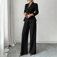 thumbnail image 7 of Womens Two Piece Outfit Long Sleeve Breasted Blazer High Waist Straight Leg Pants formal Business Suit Black L(L), 7 of 7