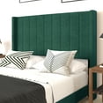 thumbnail image 4 of Merrick Lane Modern Emerald Velvet Upholstered Queen Platform Bed Frame with Padded, Tufted Wingback Headboard and Wood Support Slats, No Box Spring Required, 4 of 12