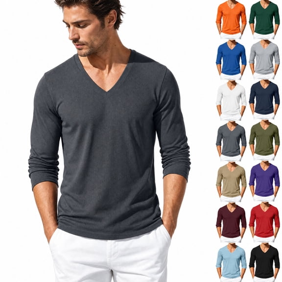 HAOTAGS Men’s Athletic Long Sleeve T-shirts V-Neck Quick Dry Mesh Pullover Shirt Dark Gray Size L
