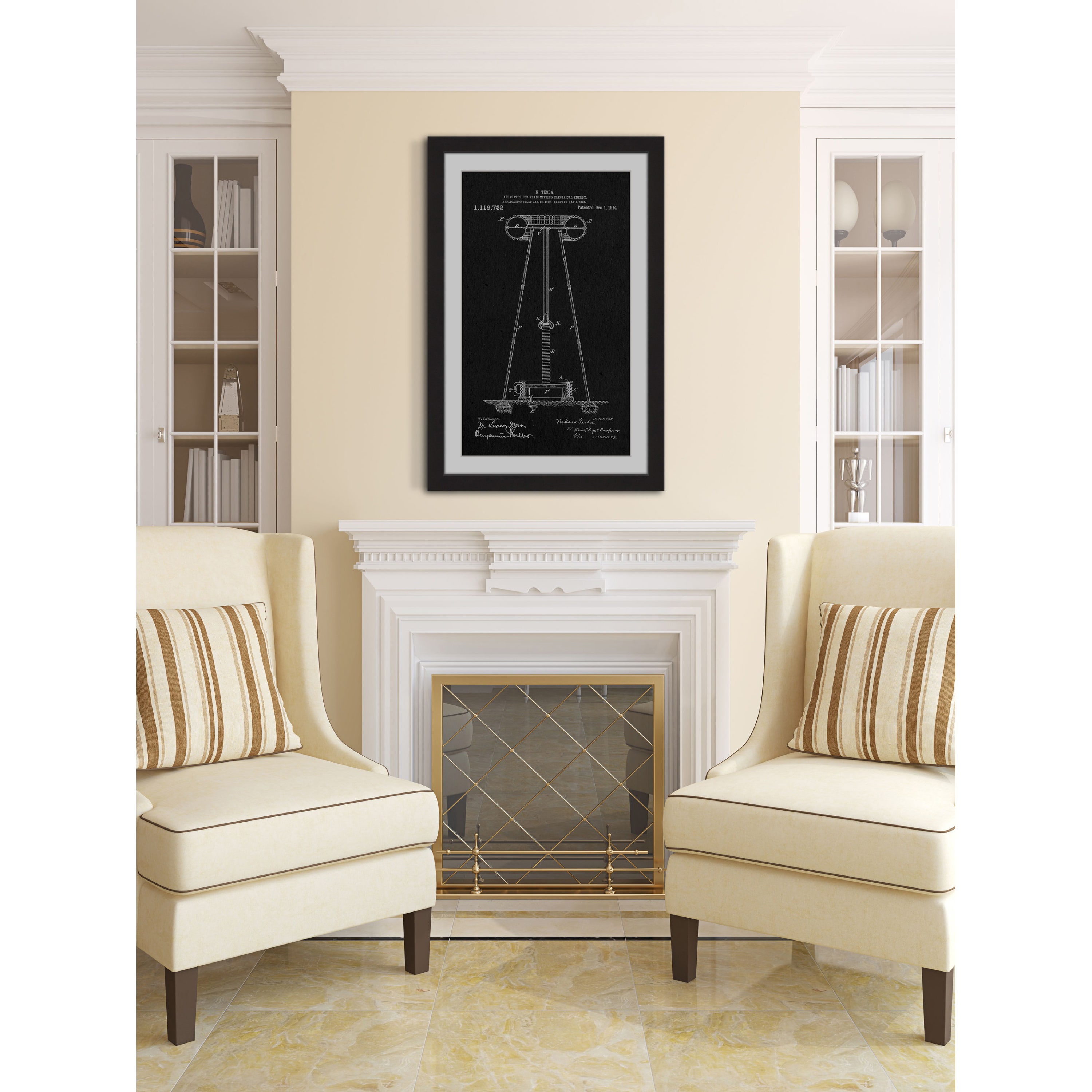 "Tesla Coil 1914 Black Paper" Framed Painting Print