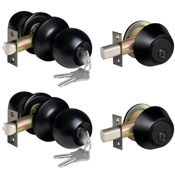 2 Pack Keyed Same Exterior Door Knobs and Single Cylinder Deadbolts Combo Set...