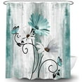 thumbnail image 2 of Rustic Farmhouse Shower Curtain, Farm Teal Daisy Floral Flowers and Butterfly on Country Wooden Shower Curtain for Bathroom, Turquoise Blue Bathroom Shower Curtains with 12PCS Hooks, 72X84IN, 2 of 6