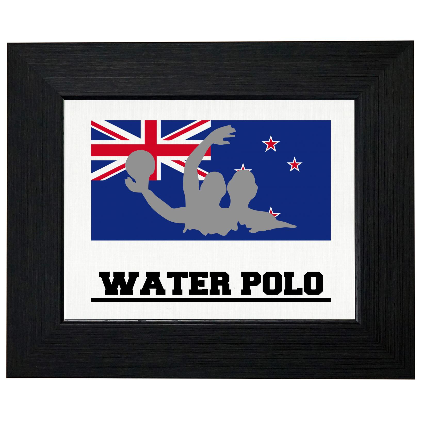 New Zealand Olympic Water Polo Flag Silhouette Framed Print