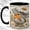 Black, variant on Daisy Parasol Bird Coffee Mug, Garden Robin Mug, Ceramic 11 oz