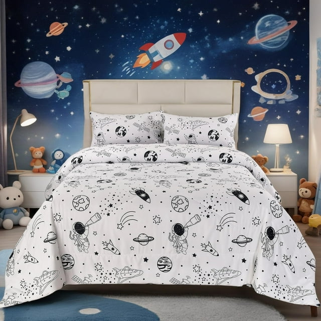 Juego de cama MAG Full de 203 x 229 cm, color blanco, microfibra Galaxy