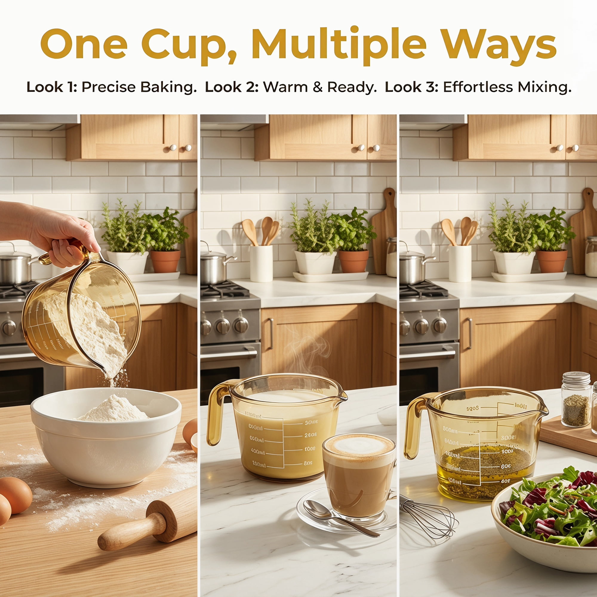 Unique Bargains Glass Measuring Cup for Kitchen Cooking Yellow 500ml/1000ml 2Pcs