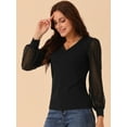 thumbnail image 2 of DARING DIVA Women's Long Sleeve V Neck Swiss Dot Mesh Sleeve Blouses M Black, 2 of 5