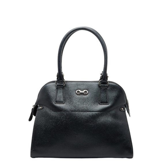 Pre-Owned Salvatore Ferragamo Gancini Handbag Tote Bag EZ-21 C814 Black Leather... (Good)