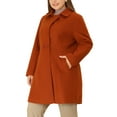 thumbnail image 4 of MODA NOVA Juniors Plus Size Single Breasted Cinched Waist Winter Long Coat 1X Red Brown, 4 of 5