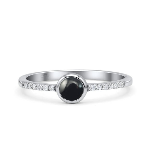 Round Petite Dainty Thumb Ring Simulated Black Onyx Solid 925 Sterling Silver Size 4