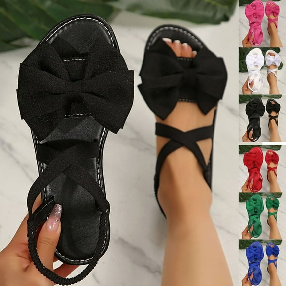 Miluxas Women's Ankle Strap Bow Sandals Criss Cross Open Toe Bowknot Dressy Beach Flat Sandals White 9.5(43)