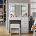 thumbnail image 1 of Vanity Desk with Power Outlet, Makeup Vanity with Lighted Mirror, 3 Colors Adjustable, 5 Drawers Vanity with Chair, Vanity Set for Bedroom, Dressing Room, 37'', 1 of 5