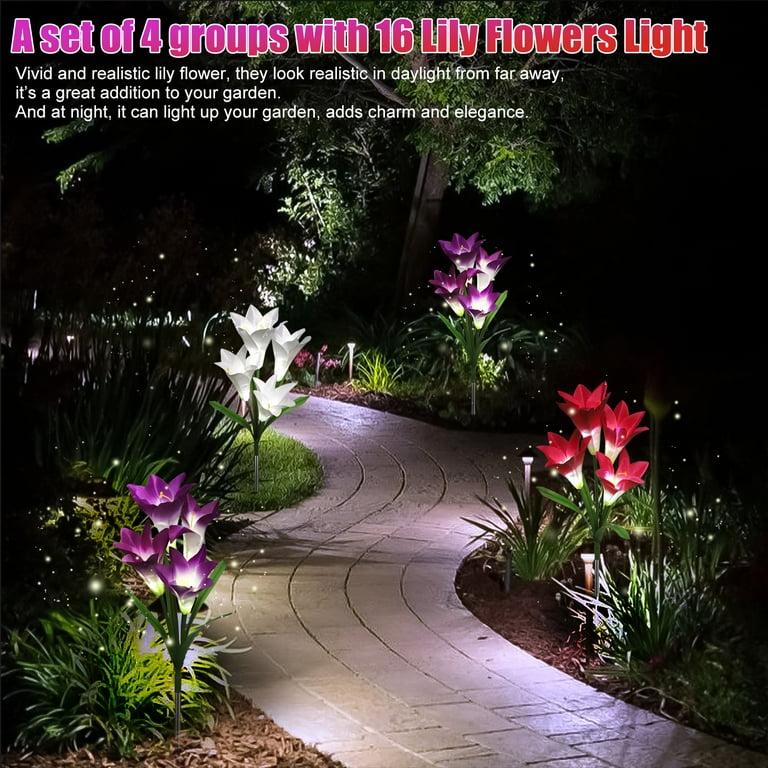 2 Pack Outdoor Solar Garden Stake Lights - TSV Solar Powered Lights with 8 Lily Flowers, Multi-Color Changing LED Solar Decorative Lights for Garden, Patio, Backyard Decorations (Purple and White) 2 Pack Outdoor Solar Garden Stake Lights - TSV Solar Powered Lights with 8 Lily Flowers, Multi-Color Changing LED Solar Decorative Lights for Garden, Patio, Backyard Decorations (Purple and White)