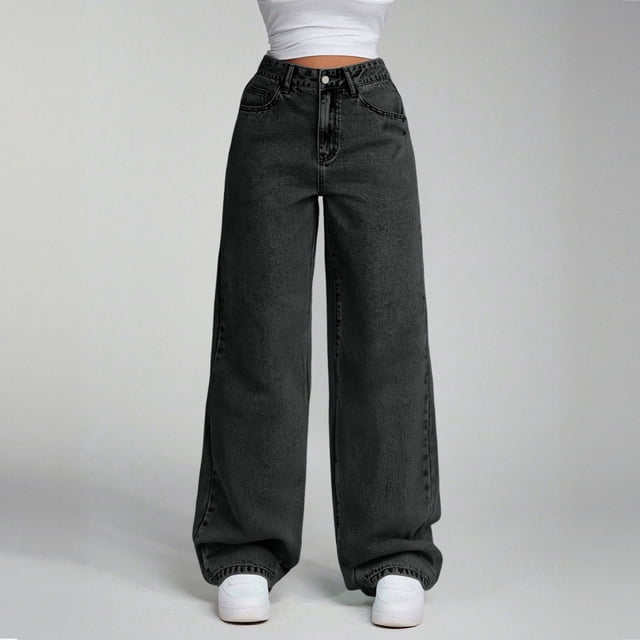 CHCNHAC Jeans à Jambes Larges pour Femmes Taille Haute Extensibles Jeans à Jambes Droites Mode Couture avant Coupe Ample Pantalon en Denim Rétro Y2k