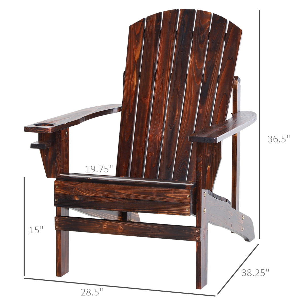 Newboti Furniture Wooden Adirondack Chair, Outdoor Patio Lawn Chair with Cup Holder, Weather Resistant Lawn Furniture, Classic Lounge for Deck, Garden, Backyard, Fire Pit, Brown BN.7218