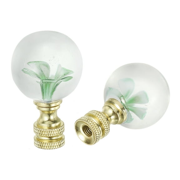 Uxcell 1/4-27 Lamp Finial Cap for Lampshade Harp Top, 2Pcs Cap Nut Screw Cap Knob Clear Flower Ball Shaped Glass Lamp Shade Decoration for Table Floor Lamp, Green