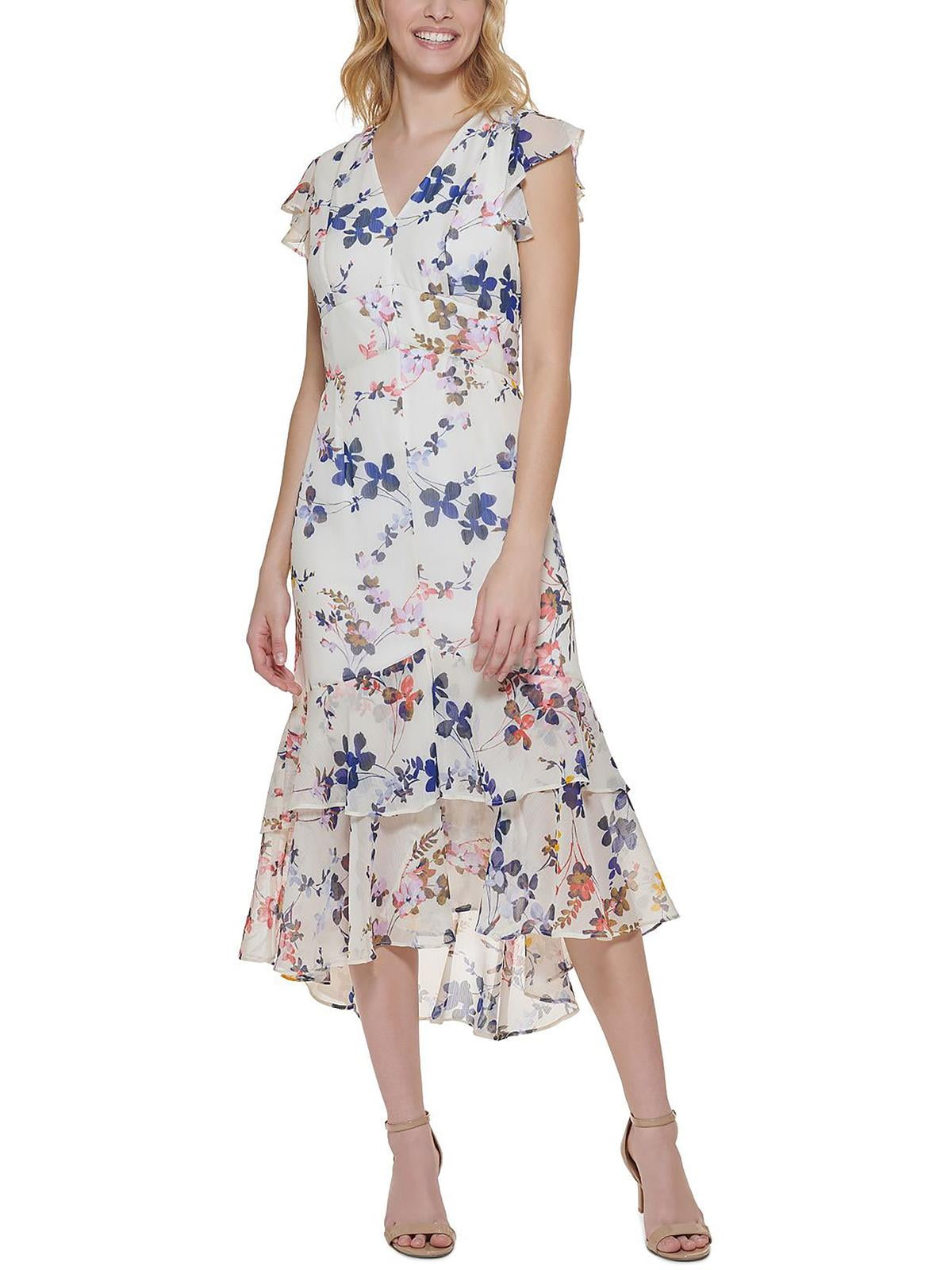 Tommy Hilfiger Womens Floral Ruffled Midi Dress