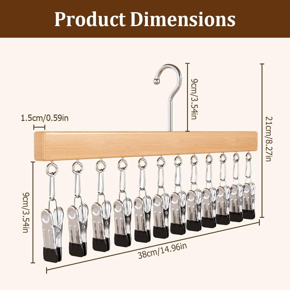 Space Saving Hanging Closet Organizer with 10/12 Clips, Multi-Purpose Storage Hanger for Jeans Skirts Scarves Socks, Heavy Duty Metal Frame with 360° Rotating Hook