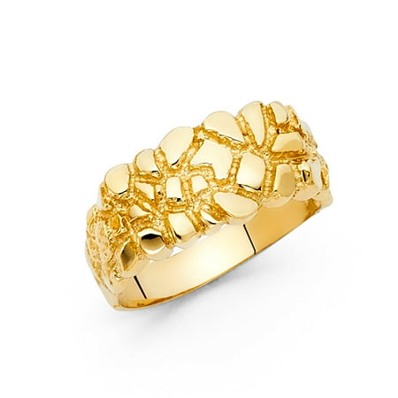 - Solid Nugget Band Ring 14k Yellow Gold Textured Polished Finish Diamond Cut Mens 10MM