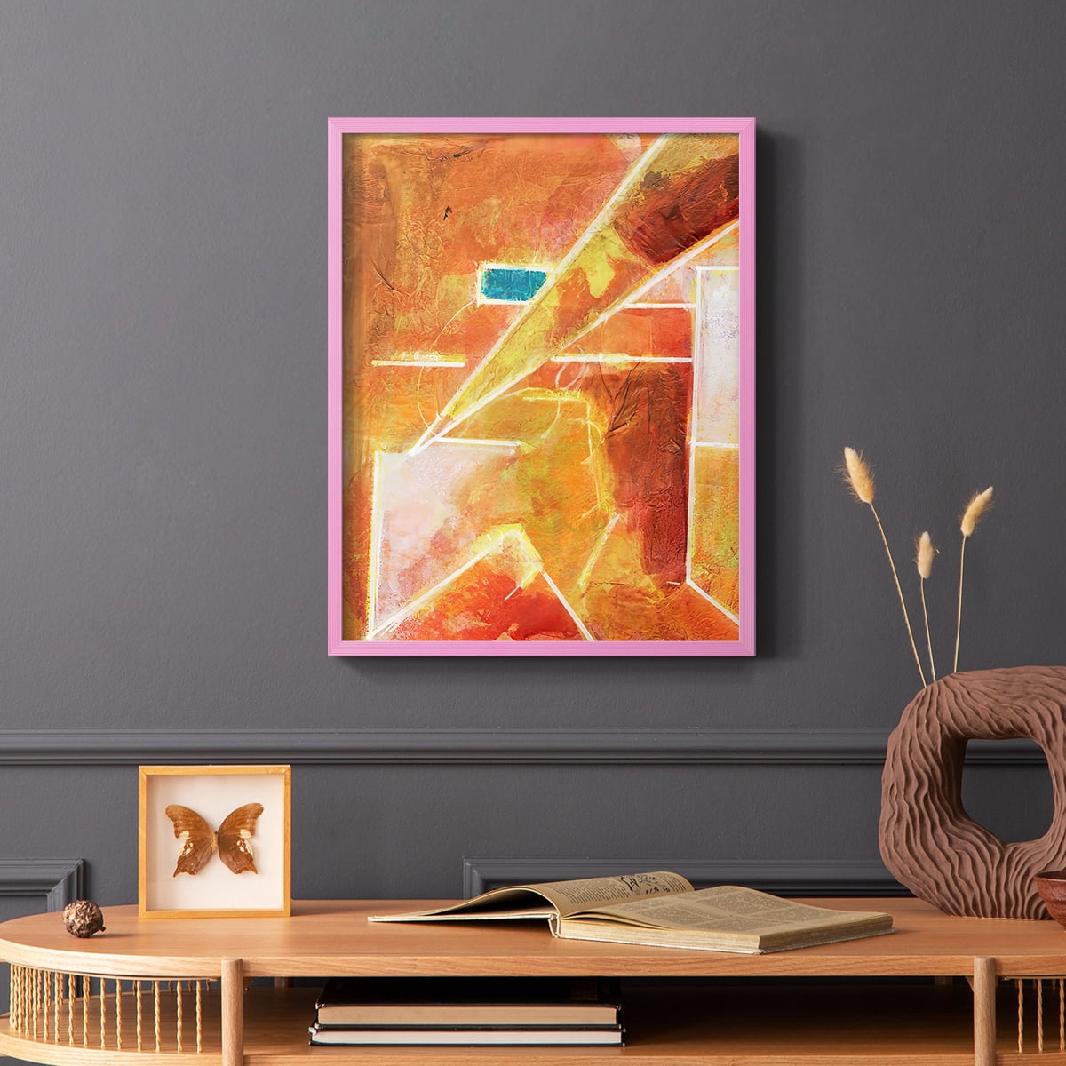 Primary Connection VI Framed Print in Pink Solid Wood Framed Print No Nail Hanging