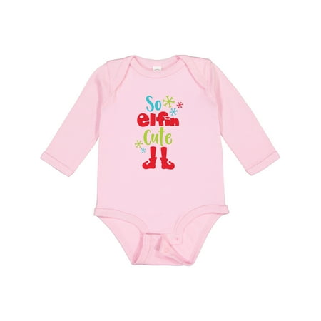 

Inktastic So Elfin Cute Elf Shoes Snowflakes Christmas Gift Baby Boy or Baby Girl Long Sleeve Bodysuit
