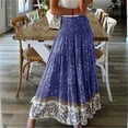thumbnail image 4 of YUEJUIR Skirts for Women Women Fashion Plus Size Skirts Summer Boho Long Skirt Floral Printing Wrinkle Skirt Skirts Linen Skirt Skirts for Women Trendy Summer (Blue,L), 4 of 4