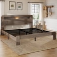 thumbnail image 2 of King-Size Solid Wood Bed, Double-Layer Headboard with Storage, LED Lighting, Built-in Charging Station, Under-Bed Storage, Silent Operation, No Box Spring Required ,Gray, 2 of 10