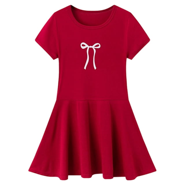 vigerkar Robes pour Petites Filles Coton Été Vacances Mignonne Robe Chat Manches Courtes (Rouge, 4-5 Ans)