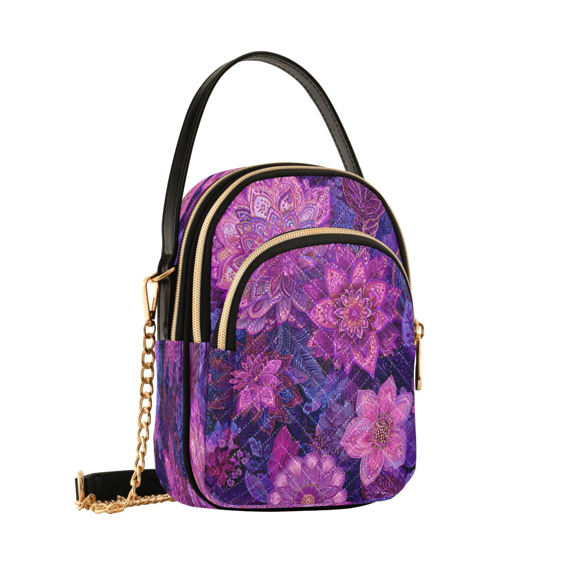 Quilted Women's Crossbody Bag Purses and Handbags with Detachable Leather Strap Lavender Bohemian Pattern