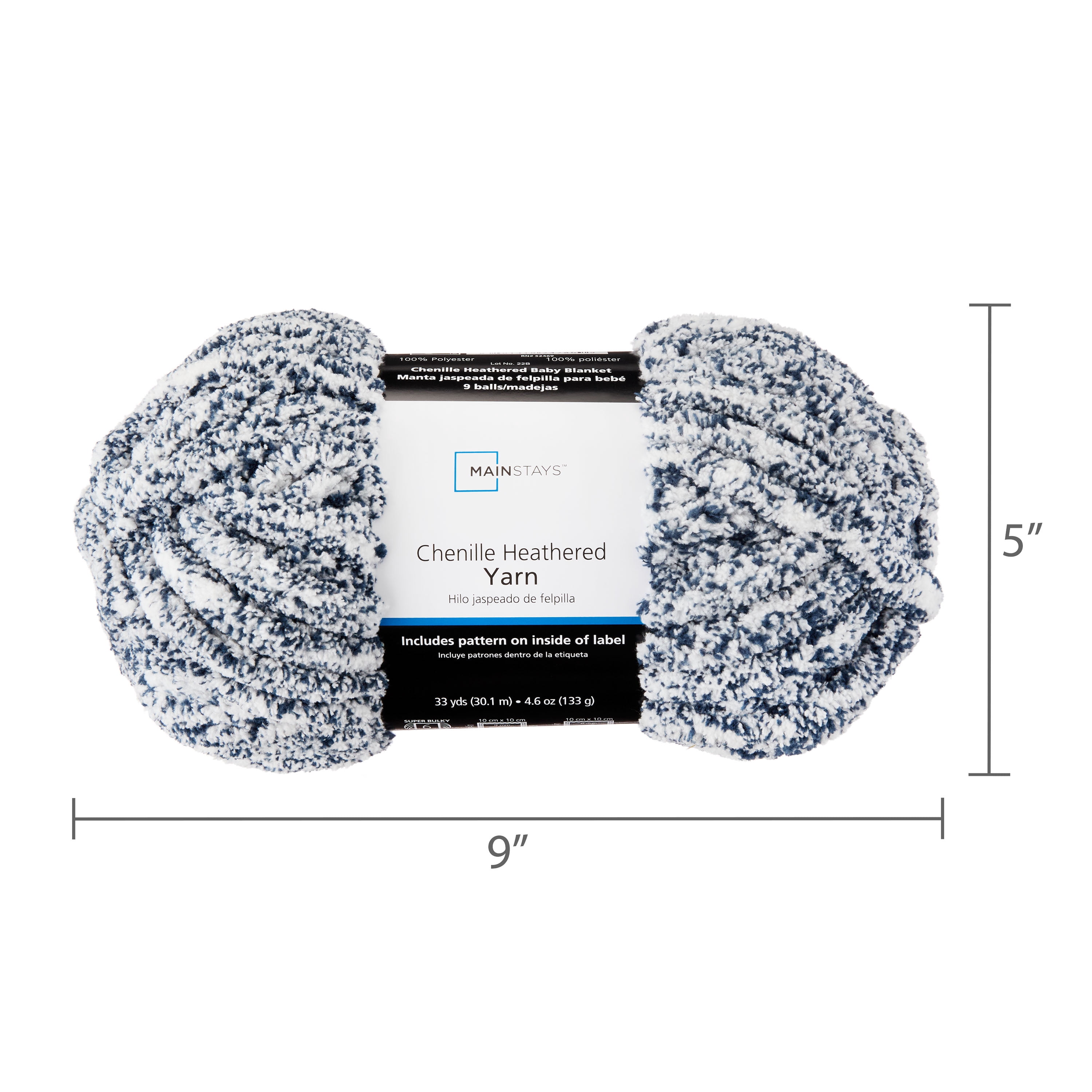 Mainstays Heathered Chenille Yarn, 33 yd, Orion Blue, 100% Polyester, Super Bulky, Pack of 4