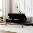 thumbnail image 4 of Velvet Storage Bench with Gold Legs and Nailhead Trim, 46" Wide Upholstered Modern Bedroom Bench for End of Bed, Tufted Ottoman for Entryway Living Room Dining Room, 4 of 9