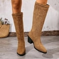 thumbnail image 4 of Brown Ladies Winter Long Straight Boots Round Toe Thick Heel High Heel Mid Calf Sturdy Build, 4 of 9