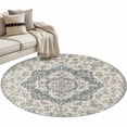 thumbnail image 2 of Round Area Rug 3.3 Ft, Beige Boho Floral Washable Non-Slip Circle Carpet for Living Room/Bedroom, Medieval Vintage Ethnic Flower Abstract Low-Profile Small Kitchen Mats Collection Rugs for Indoor, 2 of 7