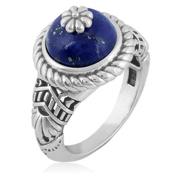 Southwestern Blue Wildflower Ring-Crafted from Sterling Silver with Lapis Gemstone, Sizes 5 - 10