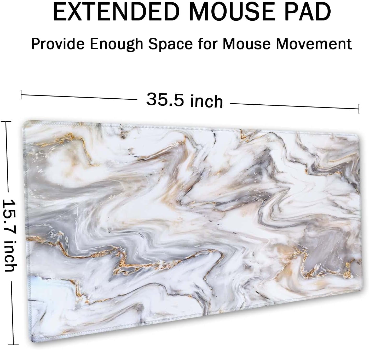 Desk Mat, Extended Gaming Mouse Pad 35.5x15.7 in, Large Non-Slip Rubber Base Mousepad with Stitched Edges, Waterproof Keyboard Mouse Mat Desk Pad for Work, Game, Office, Home -Marble Ink Texture