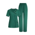 thumbnail image 3 of Pxxlle Scrubs for Women Set Plus Size Short Sleeve V Neck Tops and Elastic Waist Pants Loose Fit Nurse Medical Uniform Green L, 3 of 10