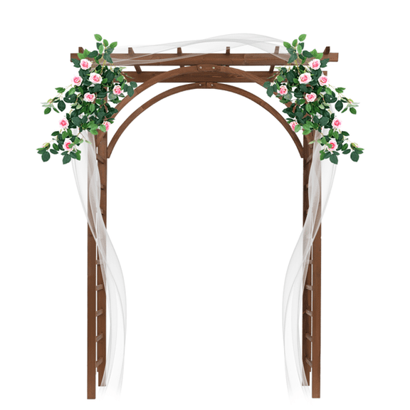 Alvantor Dark Brown Wooden Garden Arbor, 85 in H Flat Top Fir Wood