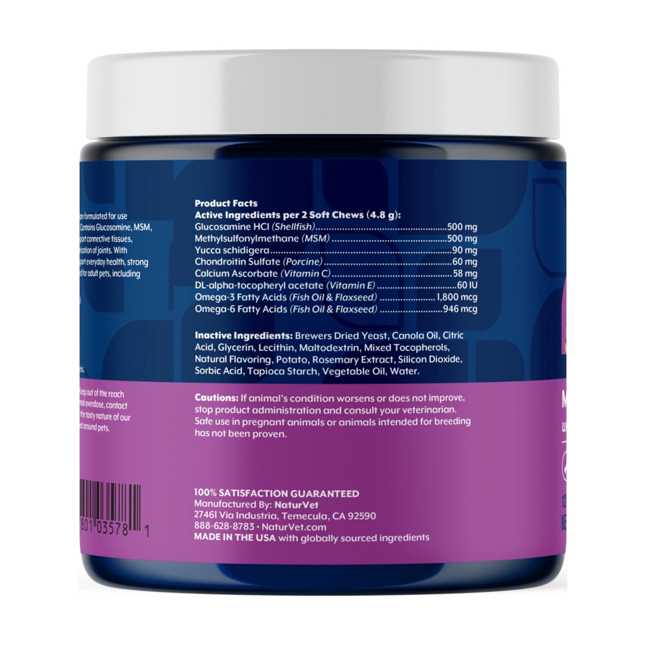 NaturVet Moderate Joint Care Hip & Joint Supplement for Dogs and Cats, Bacon and Chicken Flavor, 120 Count