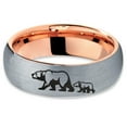 thumbnail image 2 of Tungsten Adult Bear Cub Following Walking Band Ring 7mm Men Women Comfort Fit 18k Rose Gold Dome Brushed Gray Polished, 2 of 4