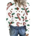 thumbnail image 3 of Long Sleeve Christmas Shirts for Women Cute Xmas Tree Print Casual Knit Tops Slim Fitted Pullover Tee, 3 of 5