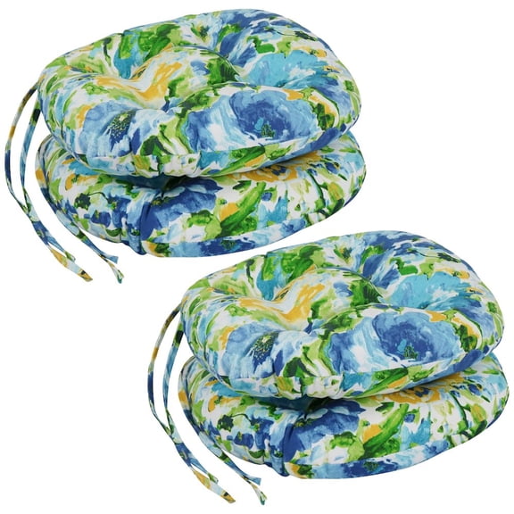 Blazing Needles 16-inch Spun Polyester Patterned Outdoor Round Tufted Chair Cushions (Set of 4)