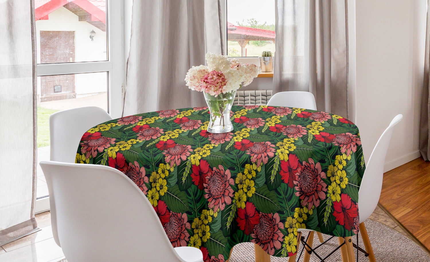 Green Magenta Turquoise Areca Palm Leaves Hibiscus Blooms and Limes Rainforest Foliage Plants Ambesonne Jungle Tablecloth Rectangular Table Cover for Dining Room Kitchen Decor 52 X 70