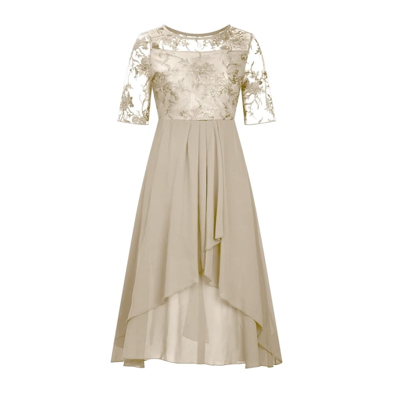 Rigardu dresses for women Women's Tea Length Embroidery Lace Chiffon Dress  Mock Dress womens dresses Gold + L - Walmart.com