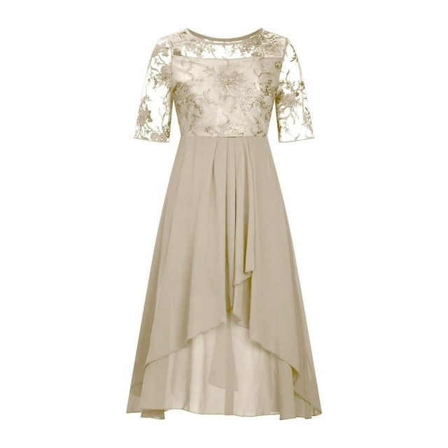 WTXUE Robe Grande Taille, Robe Mi-Longue en Dentelle Brodée et Chiffon pour Femme, Robe Simulée, Robes Dorées pour Femmes, 1# Or 3TG