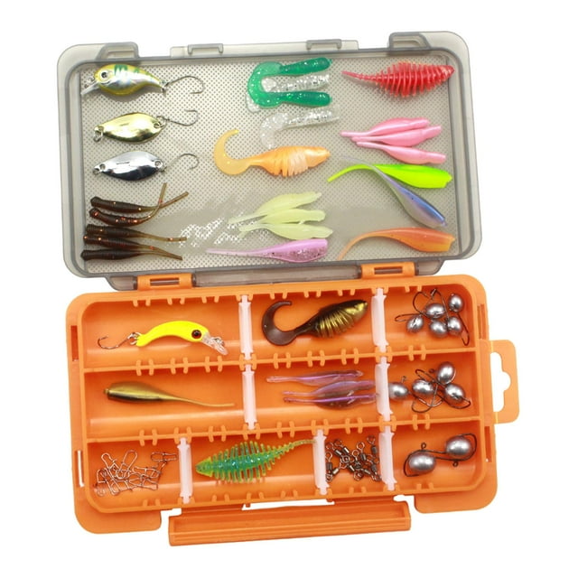 Juego de accesorios para pesca, gusanos de harina, crankbaits, anzuelos de calamar, señuelos blandos, kit de señuelos para perca, carpa, lubina,