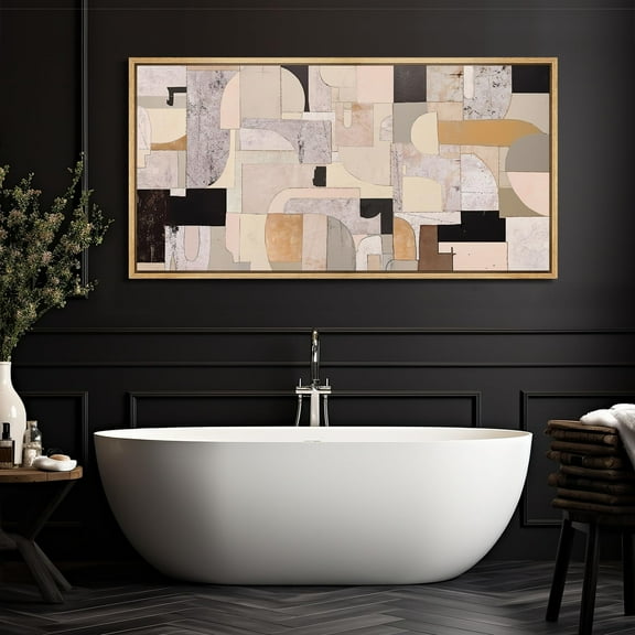IDEA4WALL Extra Large Framed Canvas Print Wall Art Geometric Architectural Collage Digital Art Abstract Pattern Minimal Wall Decor Oversized Artwork Relax/Calm for Rooms - 60"x30"