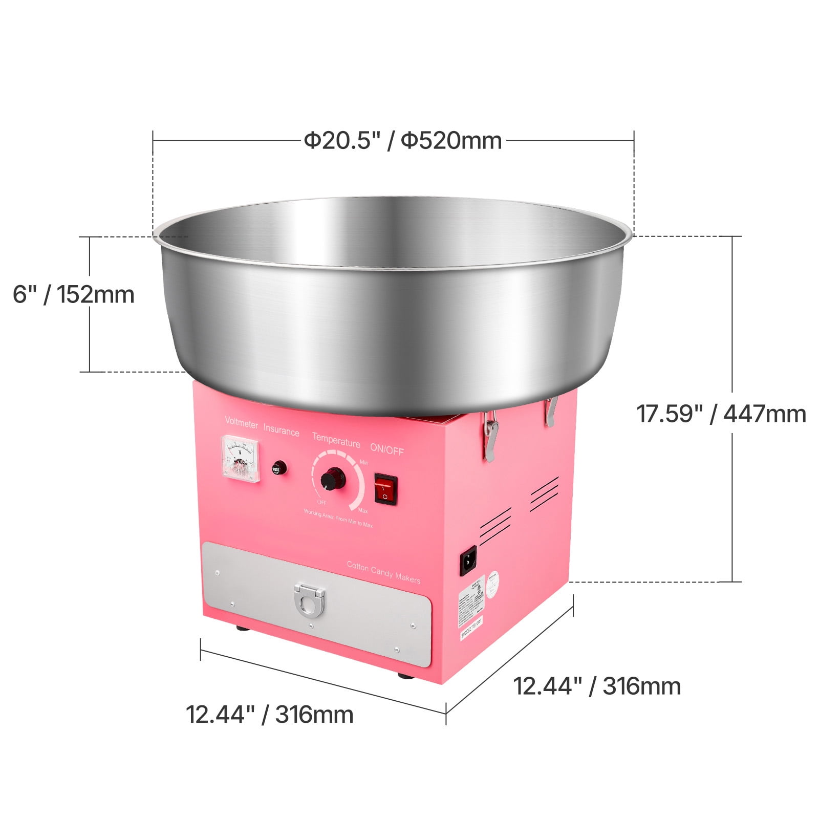KFFKFF Electric Cotton Candy Machine, 1000W Commercial Candy Floss Maker with 20.5-inch Stainless Steel Bowl, Sugar Scoop, and Storage Drawer, Ideal for Home Use, Great for Kids' Parties