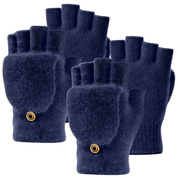 Convertible Mittens, Warm Acrylic Knitted Fingerless Winter Gloves for Men and Women, Flip Top Fleece Lined Thermal Mitts