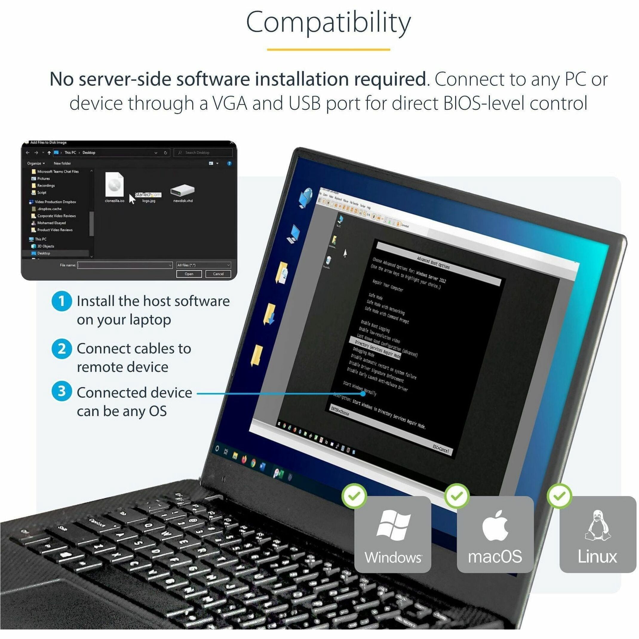 StarTech USB Crash Cart Adapter - File Transfer & Video - Portable Server Room Laptop to KVM Console Crash Cart
